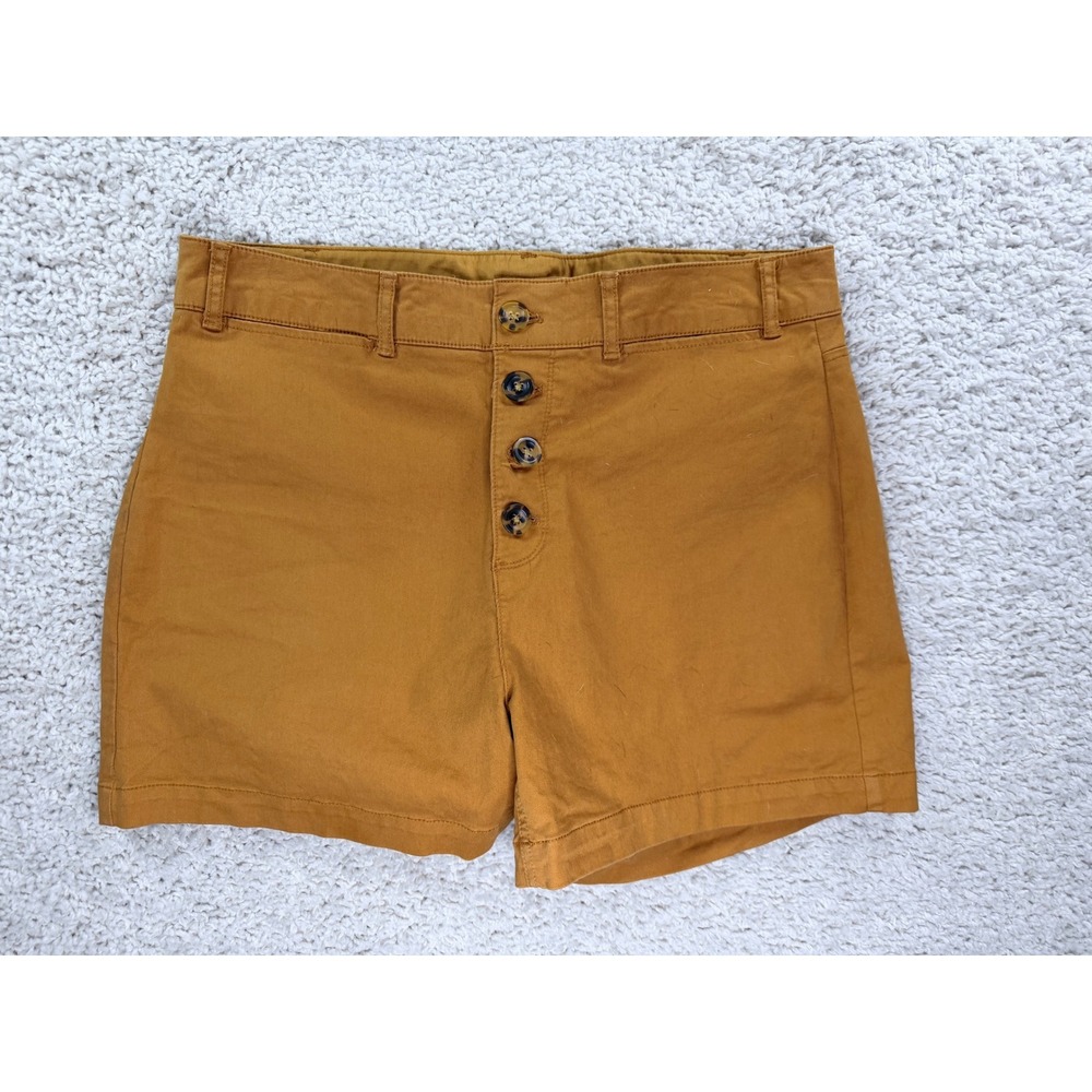 Old Navy Button Fly Shorts Women 12 Mustard Yellow‎ High Rise Chino Flat Front